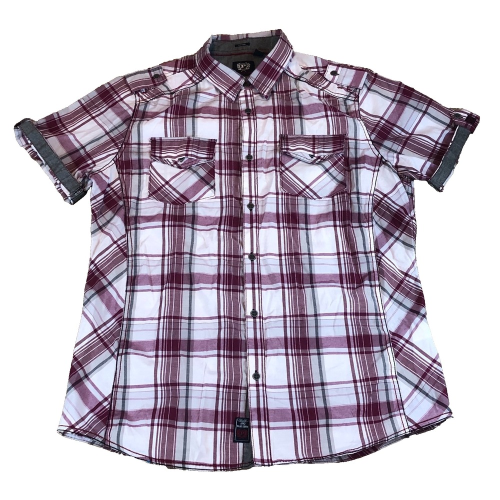 Vintage Phat Farm Shirt Men's XL Red White Gray Black Plaid Print Logo Y2K